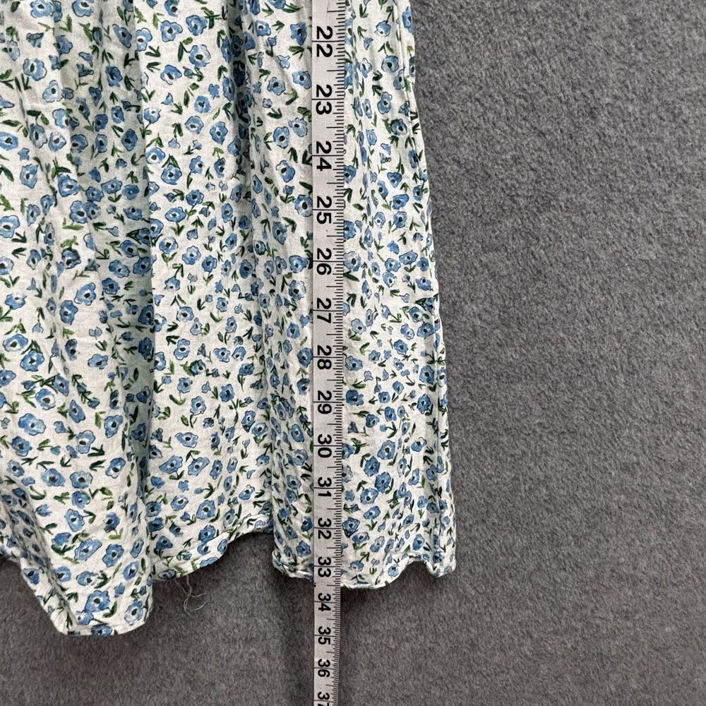 Zara Ditsy Floral Babydoll Dress S Blue Linen Blend Smocked Mini Cottage Picnic‎ - Picture 7 of 11